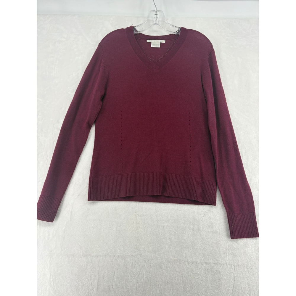 Nike Golf Sweater Womens M V-Neck‎ Burgundy Pointelle Knit Long Sleeve